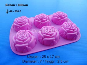 Cetakan Silikon Kue Puding Rose 6 cavity